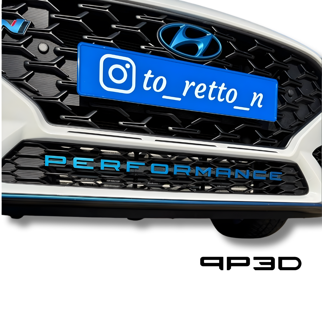 Performance Schriftzug in metallic Blau