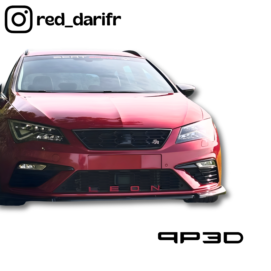 Leon Schriftzug in Desire Red und Schwarzes Seat Emblem